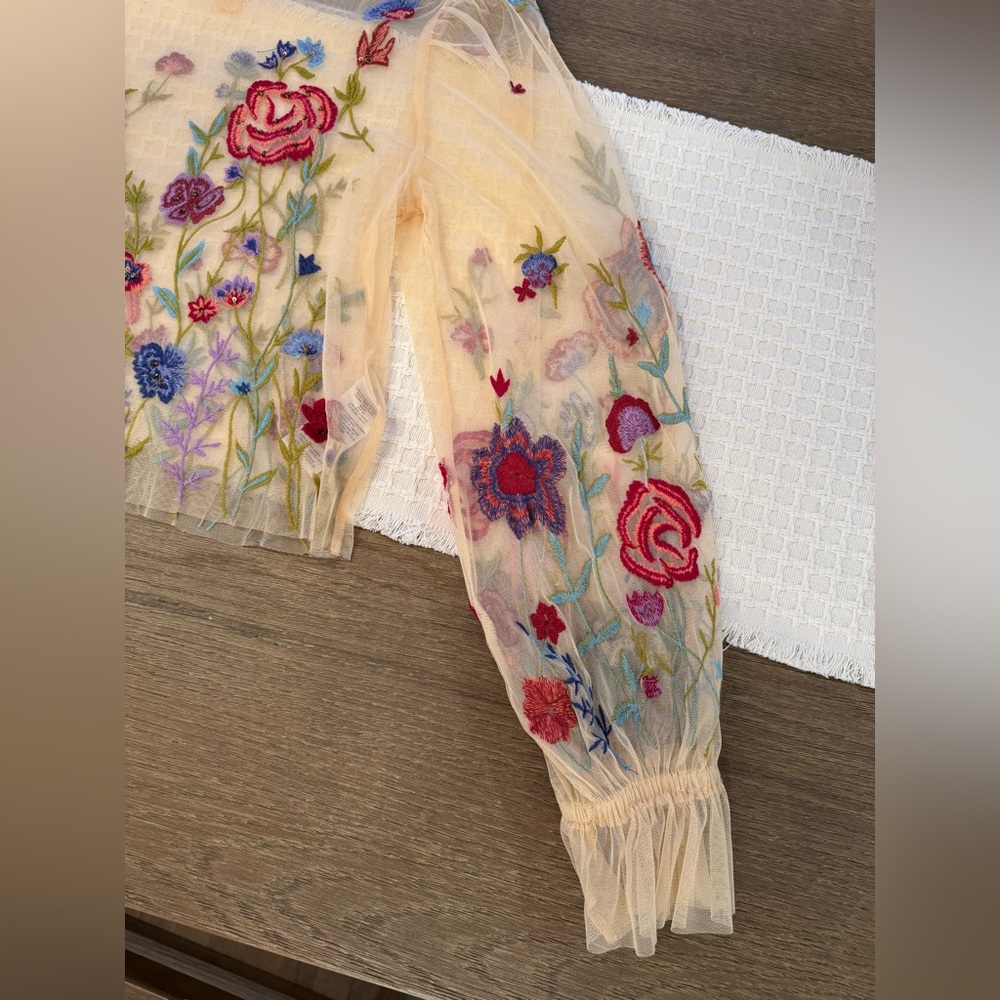 BY ANTHROPOLOGIE LONG-SLEEVE APPLIQUÉ MESH TOP - Picture 8 of 16